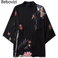Bebovizi estilo chinês imprimir quimono casual feminino cardigan yukata japonês harajuku streetwear masculino preto tradição roupas asiáticas 2024 - compre barato
