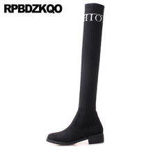 Botas altas hasta el muslo de punto para mujer, zapatos de talla grande, calcetín largo grueso, Sexy, de ante, por encima de la rodilla, color negro, 10 2024 - compra barato