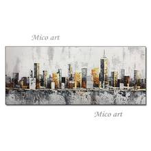 City Building Oil Painting Art 100% Hand Painted Modern Scenery Oil Painting Canvas Wall Art Hangings Picture For Living Room 2024 - buy cheap