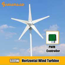 Turbina aerogeneradora Horizontal con 5 aspas, 600W, 12V, 24V, arranque de baja velocidad del viento, molino de viento pequeño con controlador PWM 2024 - compra barato