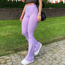 Pantalones de punto Acampanados para mujer, pantalón gótico acanalado, púrpura, estético, de cintura alta, Vintage, años 90 2024 - compra barato