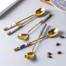 Stainless Steel Coffee Stirring Spoon Ceramic Long Handle Brilliant Ice Cream Teaspoon Gold-Plated Dessert Spoon Tableware 2024 - buy cheap