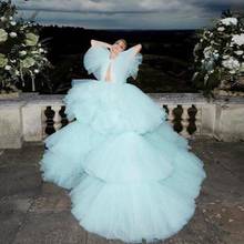 Женское бальное платье из фатина, бледно-голубое длинное бальное платье с оборками, Пышное Платье-пачка для выпускного вечера 2024 - купить недорого