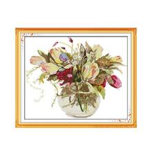 The tulip vase cross stitch kit flower 18ct 14ct 11ct count printed canvas stitching embroidery DIY handmade needlework 2024 - buy cheap