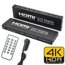 Switch divisor de matriz hdmi 6x2hdmi, 4k x 2k, 2 saídas hdmi, matrix splitter de vídeo, suporte 3d 3.5mm, interruptor hd estéreo com controle remoto 2024 - compre barato