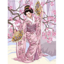 5D DIY Diamond Embroidery Japanese Geisha Sakura Mosaic Cherry Blossoms Woman Full Diamond Painting Decorations Home Handicraft 2024 - buy cheap