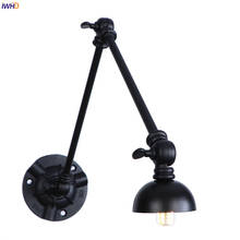 Iwhd-iluminação de parede de braço longo, estilo americano, preto, luminária de parede para quarto, escada, além de decoração, industrial, vintage, arandela led