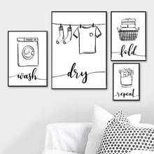 Wash Dry Fold Repeat Laundry Sign Black White Wall Art Print Canvas Painting Nordic Poster And Print Wall Pictures For Bathroom 2024 - buy cheap