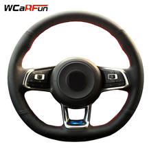 WCaRFun Black Artificial Leather Car Steering Wheel Cover for Volkswagen Golf R Golf 7 GTI MK7 VW Polo GTI Scirocco 2015 2016 2024 - buy cheap