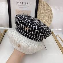 202008-chui autumn classic plaid M letters  lady  beret   hat  women Leisure painter  hat 2024 - buy cheap