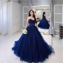 Blue Lace Sleeveless Long Prom Dresses Sweetheart Ball Gown Applique Beading Plus Size Evening Dress Robe De Soiree 2024 - buy cheap