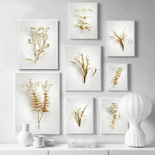 Minimalist Canvas Poster Golden Plant Flower Leaf Botanical Wall Art Painting Luxury Floral Picture Contemporary Home Decor 2024 - buy cheap