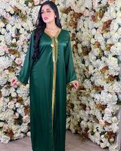 Árabe vestidos de seda cetim muçulmano abaya hijab vestido fita dourada vestidos cardigan kimono longo robe vestidos eid ramadan islâmico 2024 - compre barato