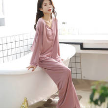 JIAYAN 2Pcs Women's Sleepwear Spring And Autumn Pajama Set Pure Cotton V-neck Button Long Sleeve Pants Home Clothes For Women 2024 - buy cheap