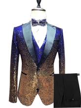 Custom Made Men Suits Sequins Material and Black Groom Tuxedos Peak Lapel Groomsmen Wedding Best Man ( Jacket+Pants+Tie ) C753 2024 - buy cheap