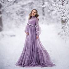 Элегантный светильник короткое Сетчатое платье для беременных с высоким воротом драпированные длинные фатиновые праздничные платья для беременных женщин 3D цветами наряды для невест Роскошные платья 2024 - купить недорого