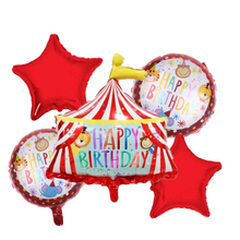 Balão de festa de feliz aniversário, 5 peças, festa de animal de circo lâmina, decoração leão, brinquedo infantil, banho de bebê, inflar balão de hélio 2024 - compre barato