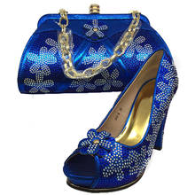 Conjunto de sapatos e bolsas azul-reais para mulheres, senhoras italianas, conjunto de sapatos e bolsa decorados com strass, sapatos de casamento africano e bolsa 2024 - compre barato