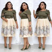 Elegant A-Line Dress Women African Ruffles Mesh Sleeve Print Patchwork High Waist Dress Office Lady Africa Clothing Plus Size 2024 - buy cheap