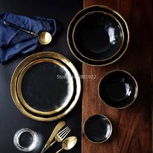 Conjunto de prato de cerâmica, conjunto de louças preto, porcelana, utensílios de cozinha, sopa de arroz, louça 2024 - compre barato