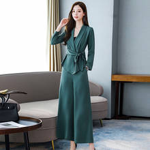 2021 Spring New Women Two Piece Set Long sleeve Solid Coat Suit Tops Blouse+Wide leg trousers Pants Office lady 2 piece suits 2024 - buy cheap