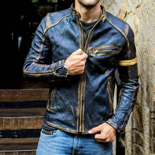 Jaqueta de couro masculina de couro sintético, casacos com gola alta para o outono, casual, com zíper, retalhos, jaqueta para motocicleta 2024 - compre barato
