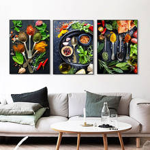 Cuadro de granos vegetales, especias, pintura en lienzo para cocina, carteles e impresiones escandinavos, imagen artística para pared, decoración para sala de estar 2024 - compra barato