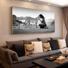 Pósteres de paisaje Natural blanco y negro para decoración de sala de estar, impresiones de Arte de pared, lienzo, pintura de leopardo de nieve y mujeres desnudas 2024 - compra barato