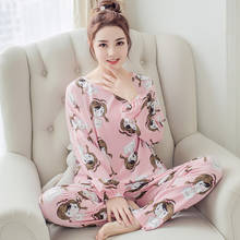 Conjunto de Pijamas para mujer, ropa de dormir femenina con estampado de dibujos animados, de manga larga, informal 2024 - compra barato