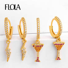 FLOLA Gold Lightning Earrings for Woman Rainbow Wine Glass Zirconia Earrings Gold 24K Huggie Jewelry pendientes circonita ersr31 2024 - buy cheap