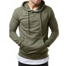 Sudadera con capucha y cremallera lateral para hombre, suéter informal con decoración de agujeros, ropa de calle sólida 2024 - compra barato