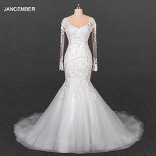 LSDZ09-vestido de novia de lujo con cuentas de cristal, manga larga, encaje, apliques traseros, 2020 2024 - compra barato