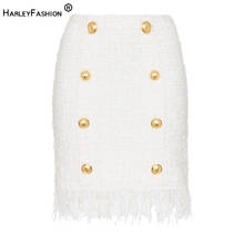 HarleyFashion Women Elegant Autumn Winter Design White Straight Skirts Tassel Tweed Skirt High Quality 2024 - buy cheap