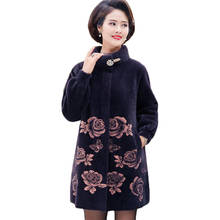 Winter Jacket New Print Waterproof Mink Coat Women Mid Long Middle-Age Loose Casual Fashion Female Woolen Coat Outwear Plus Size 2024 - buy cheap