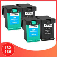 Conjunto de cartuchos de tinta para impressora hp 136, 2 conjuntos para impressora hp132, hp136, photosmart 2573, c5183 1513, officejet 6213, 5443, d4163, pcs1513 2024 - compre barato