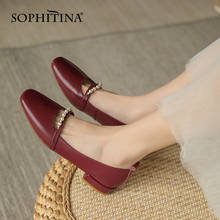 Sophitina sapatos femininos casuais de couro, calçados feitos a mão em couro premium com pérolas e vinho tinto, macia, combinação com moda para escritório do124 2024 - compre barato