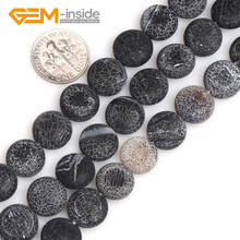 Ágata negra Natural mate, superficie esmerilada, moneda, forma de piedra Natural, cuentas sueltas para fabricación de joyería, hilo artesanal de 15 ", 8mm, 10mm y 12mm 2024 - compra barato