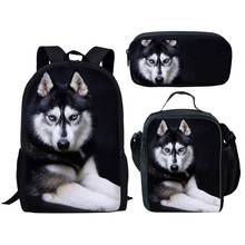 Moda husky 3d impressão bonito sacos de escola crianças mochila para meninas meninos adolescente saco de livro 3 pçs/set crianças mochila bookbag 2024 - compre barato