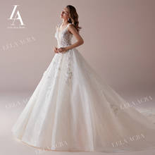 Luxury Beaded Appliques Wedding Dress V-neck Sleeveless Backless Ball Gown Princess Train LelaAcra NZ62 Bride Vestido De Noiva 2024 - buy cheap