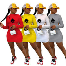 2022 Women Black Queen Poker Card Open Back Long Sleeve Midi Dress Sexy Bodycon Party Night Club Mini Pencil Dresses Vestidos 2024 - buy cheap