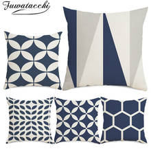 Fuwatacchi Linen Geometric Pattern Cushion Cover Dark Blue Printed Pillow Cover for Home Car Sofa Decorative Pillowcases 45x45cm 2024 - buy cheap