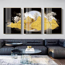 Pinturas en lienzo de paisaje de reflexión de lago de montaña dorado abstracto, póster impreso artístico, imagen de pared, decoración moderna para sala de estar y hogar 2024 - compra barato