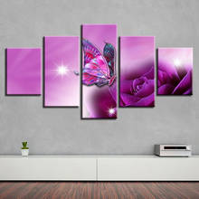 Framework Decor Painting HD Prints 5 Pieces Butterfly And Purple Flower Sunshine Scenery Modular Canvas Pictures Poster Wall Art 2024 - buy cheap