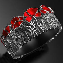 Anéis de cor prata metálica esmaltados, anéis finos exclusivos, joias, cachecol vermelho pintado de flor, presentes para mulheres e meninas por atacado 2024 - compre barato