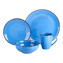 Винтажный набор посуды Vancasso Navia из 4 предметов, темно-синий, керамический, с 1 обеденной пластиной, тарелкой для десерта, чашей, чашей 350 мл 2024 - купить недорого
