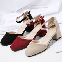COOLULU New Arrival Women Dorsay Pumps Mid Chunky Heel Casual Ankle Strap Pumps Women Shoes Velvet Elegant Shoes Size 34-43 2024 - buy cheap
