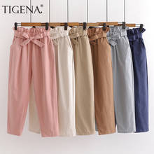 TIGENA Cute Bow Belt Pants For Women 2021 Spring Summer Ankle Length High Waist Trousers Women Korean Pink Harem Pants Female 2024 - buy cheap