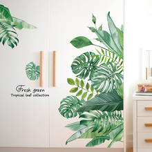 Shijuekongjian-pegatinas de pared de hojas de plantas verdes, calcomanías murales de hojas de árbol DIY para decoración de puerta de casa, cocina y sala de estar 2024 - compra barato