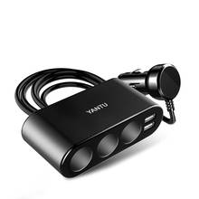 Enchufe de 3 vías para encendedor de cigarrillos de coche, adaptador de corriente, divisor de cargador con 2 puertos USB, electrónica para coche 2024 - compra barato