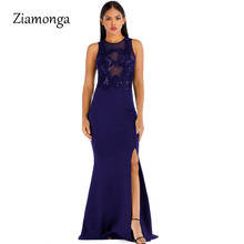 Ziamonga Sleeveless High Split Maxi Dress Sequined Patchwork Mesh Wedding Party Dress Long Stretchy Bodycon Dress Women Vestidos 2024 - buy cheap